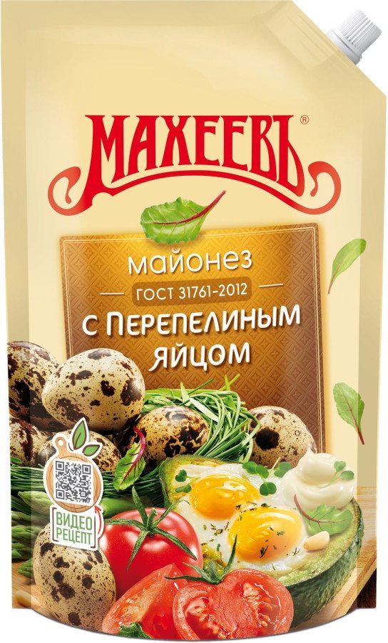 МАЙОНЕЗ ПРЕМИУМ С ПЕРЕПЕЛИНЫМ ЯЙЦОМ МАХЕЕВ 67%дой-пак 380гр(400мл)